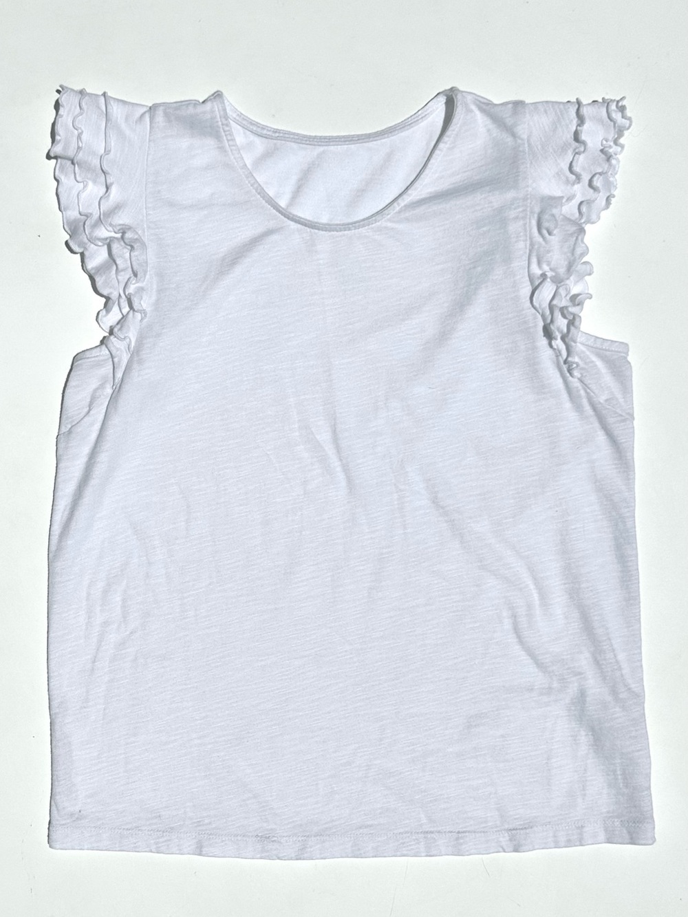 Amour Vert Organic Cotton White Ruffle Cap Sleeve Tee Tank Top, S